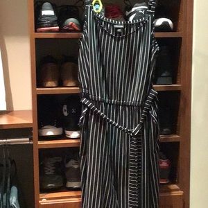 Torrid romper self adjusting straps capri length black and white stripe